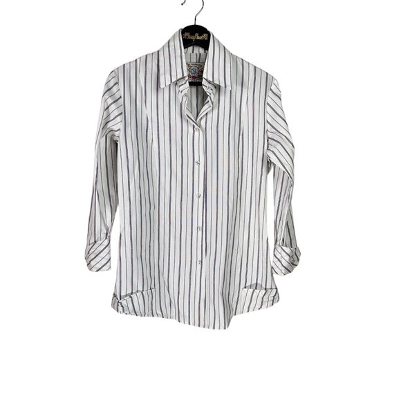 Bell Fine Garments White Striped Button Down Shirt 4 - Picture 1 of 7